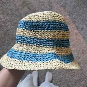 Straw blue striped Sun hat